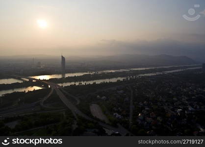 beautiful view of Vienna and the Donau from above