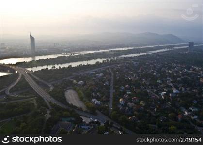 beautiful view of Vienna and the Donau from above