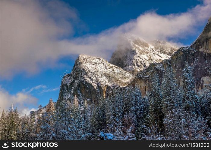 Beautiful view of yosemite national park winter season in California, USA