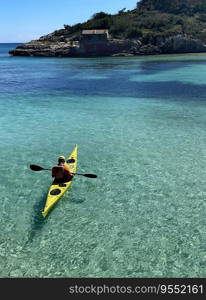 Beautiful view on lagoon in Mondrago Natural Park in Mallorca, Santanyi, Spain, Balearic Islands