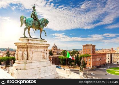 Beautiful view on the Monument to Victor Emmanue and Piazza Venezia, Rome, Italy.