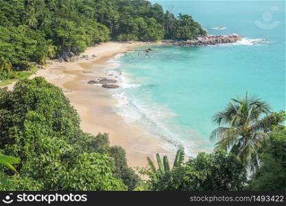 Beautiful view on top summer beach landscape and mountain range in Patong beach Phuket Thailand . travel summer concept