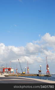 beautiful view to Lisbon&rsquo;s shipyard along the Tagus river (Portugal)