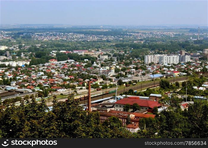 beautiful view to the house-tops in Lvov city from bird&#39;s-eye view