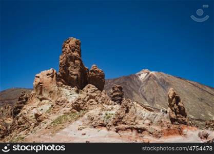 Beautiful volcanic landscape in Tenerife next to the volcano of the Teide