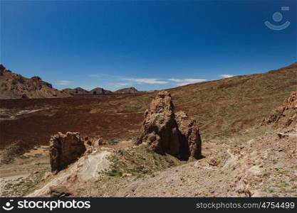 Beautiful volcanic landscape in Tenerife next to the volcano of the Teide