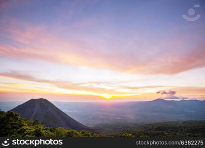 Beautiful volcano in Cerro Verde National Park in El Salvador at sunset