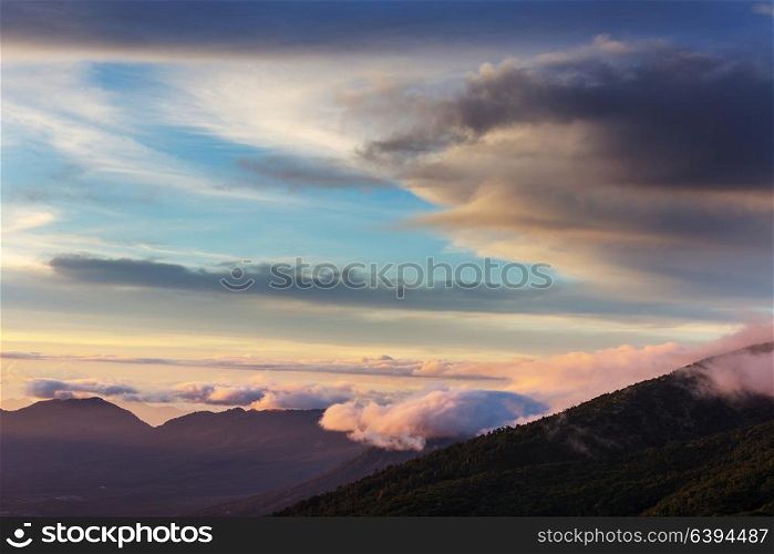 Beautiful volcano in Cerro Verde National Park in El Salvador at sunset