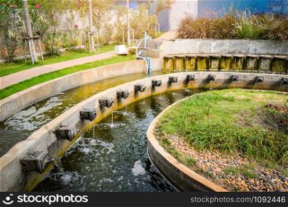Beautiful Water pond in the garden classic round design for fish pond with fountain flow for oxygen nature