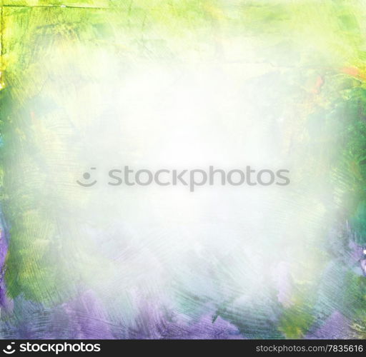 Beautiful watercolor background in soft green, yellow and purple Great for textures and backgrounds for your projects