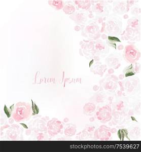 Beautiful Watercolor card with roses and peony flowers. Illustration. Beautiful Watercolor card with roses and peony flowers.