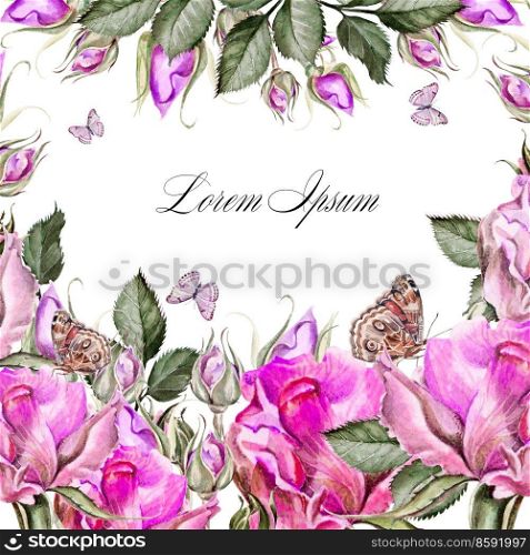 Beautiful watercolor card with roses flowers. Illustration. Beautiful watercolor card with roses flowers. 