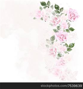 Beautiful Watercolor card with roses. Illustration. Beautiful Watercolor card with roses.