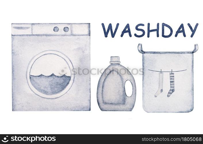 Beautiful watercolor drawings of things and objects. Closeup, no people.Concept of washing and cleaning. Beautiful watercolor drawings of things and objects. Closeup