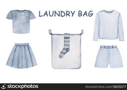 Beautiful watercolor drawings of things and objects. Closeup, no people.Concept of washing and cleaning. Beautiful watercolor drawings of things and objects. Closeup