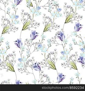 Beautiful watercolor pattern with  flowers, eustomiya, wildflowers.  Illustrations.. Beautiful watercolor pattern with  flowers, eustomiya, wildflowers. 