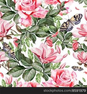 Beautiful watercolor pattern with flowers magnolia and rose. illustrations. Beautiful watercolor pattern with flowers magnolia and rose. 
