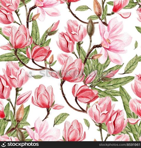 Beautiful watercolor pattern with flowers magnolia . illustrations. Beautiful watercolor pattern with flowers magnolia. 
