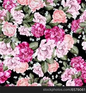 Beautiful watercolor pattern with peony flowers. Illustration. Beautiful watercolor pattern with peony flowers.