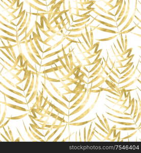 Beautiful watercolor seamless pattern with gold tropical leaves. Illustration. Beautiful watercolor seamless pattern with gold tropical leaves.