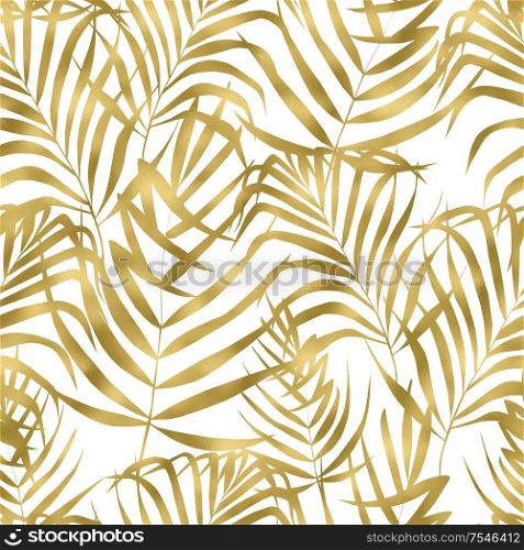 Beautiful watercolor seamless pattern with gold tropical leaves. Illustration. Beautiful watercolor seamless pattern with gold tropical leaves.
