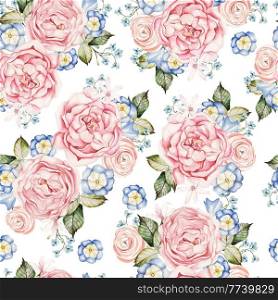 Beautiful watercolor seamless pattern with  peony and other flowers. Illustration. Beautiful watercolor seamless pattern with  peony and other flowers. 