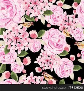Beautiful Watercolor seamless pattern with roses and peony flowers. Illustration. Beautiful Watercolor seamless pattern with roses and peony flowers.