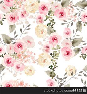 Beautiful Watercolor seamless pattern with roses flowers. Illustration. Beautiful Watercolor seamless pattern with roses flowers.