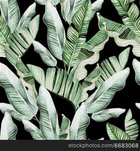 Beautiful watercolor seamless pattern with tropical leaves and banana leaves. Illustration. Beautiful watercolor seamless pattern with tropical leaves and banana leaves. 
