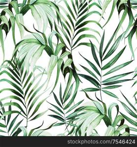 Beautiful watercolor seamless pattern with tropical leaves. Illustration. Beautiful watercolor seamless pattern with tropical leaves.