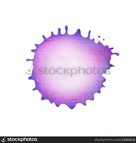Beautiful watercolor violet stain isolated on white background. Design element for abstract artistic background.. Abstract watercolor violet splashes isolated. Purple watercolor