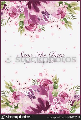 Beautiful Watercolor wedding card with roses flowers, peony and leaves. Illustration. Beautiful Watercolor wedding card with roses flowers, peony and leaves.