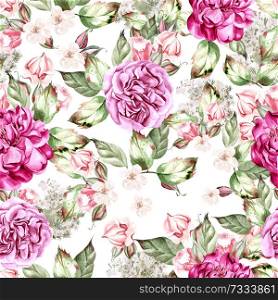 Beautiful watercolor wedding pattern with roses and peony. Illustration. Beautiful watercolor wedding pattern with roses and peony.