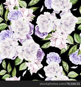 Beautiful watercolor wedding pattern with roses flowers. Illustration. Beautiful watercolor wedding pattern with roses flowers.