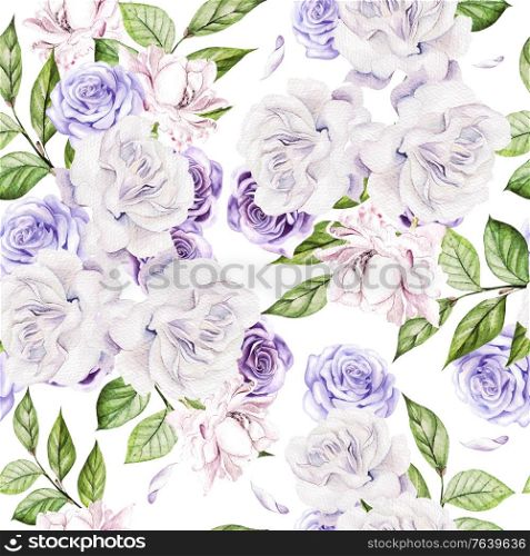 Beautiful watercolor wedding pattern with roses flowers. Illustration. Beautiful watercolor wedding pattern with roses flowers.