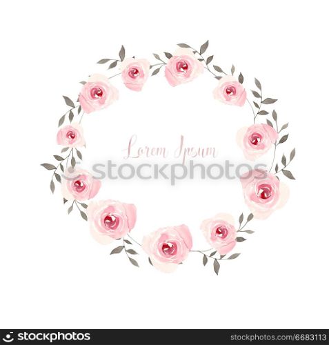 Beautiful watercolor wedding wreath with roses flowers. Illustration. Beautiful watercolor wedding wreath with roses flowers.