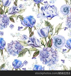 Beautiful watercolor with hydrangeas, roses and flowers eustomiya. Illustrations.. Beautiful watercolor with hydrangeas, roses and flowers eustomiya. 