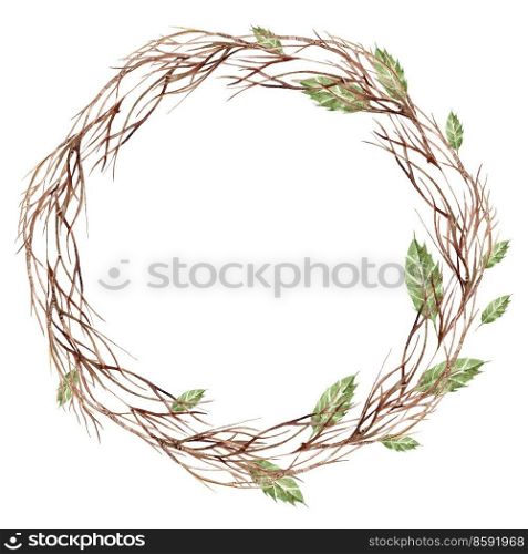 Beautiful watercolor wreath of twigs . Illustration. Beautiful watercolor wreath of twigs . 