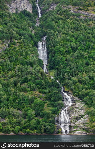 beautiful waterfall Geiranger fjord, Norway