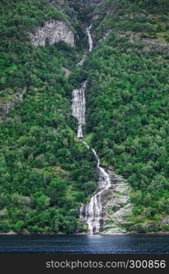 beautiful waterfall Geiranger fjord, Norway