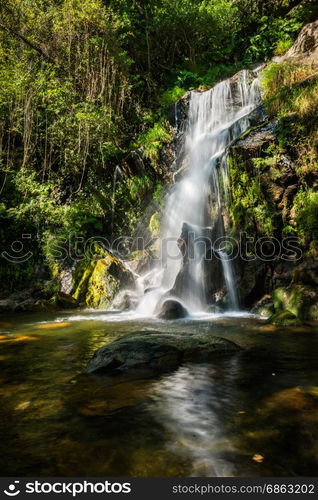 Beautiful waterfall in Cabreia Portugal. Long exposure smooth effect.