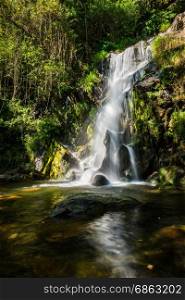 Beautiful waterfall in Cabreia Portugal. Long exposure smooth effect.