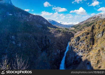 Beautiful waterfall in Norway in a sunny day