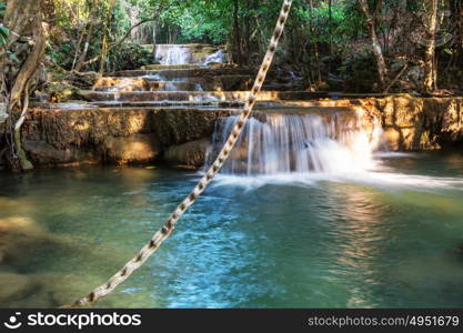 Beautiful waterfall in rainforest, Kanchanaburi province, Southeast asia, Thailand