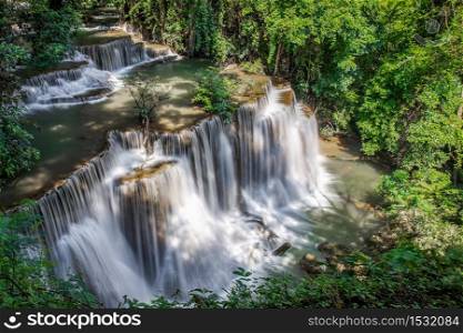 Beautiful waterfall nature scenery of deep forest in summer day