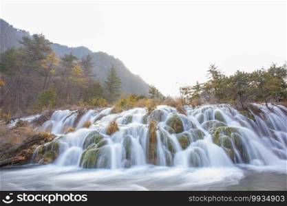 Beautiful waterfall view in Jiuzhaigou in Jiuzhai Valley National Park,Autumn season 