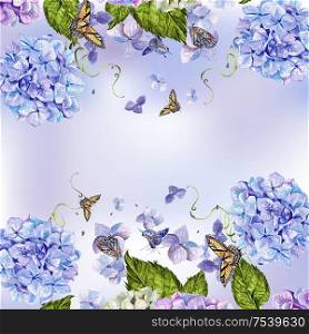 Beautiful wedding watercolor card, invitation with hudrangea flowers. Illustration. Beautiful wedding watercolor card, invitation with hudrangea flowers.
