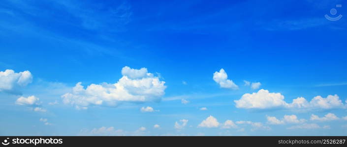 Beautiful white clouds on blue sky. Panorama