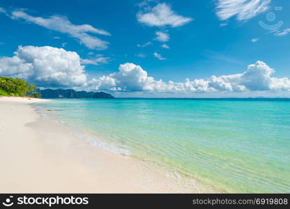 beautiful white cumulus clouds over the azure sea and Poda island, Thailand