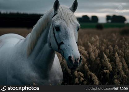 Beautiful white horse. Illustration Generative AI